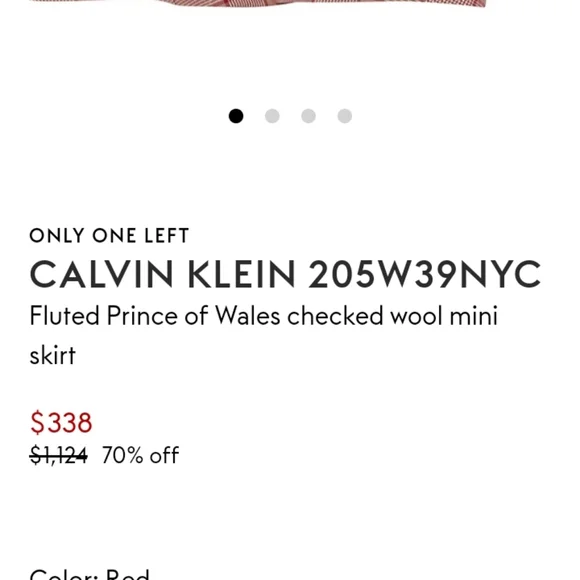 CALVIN KLEIN 205W39NYC Fluted Prince of Wales Red Plaid Mini Skirt It 44 - Picture 14 of 16